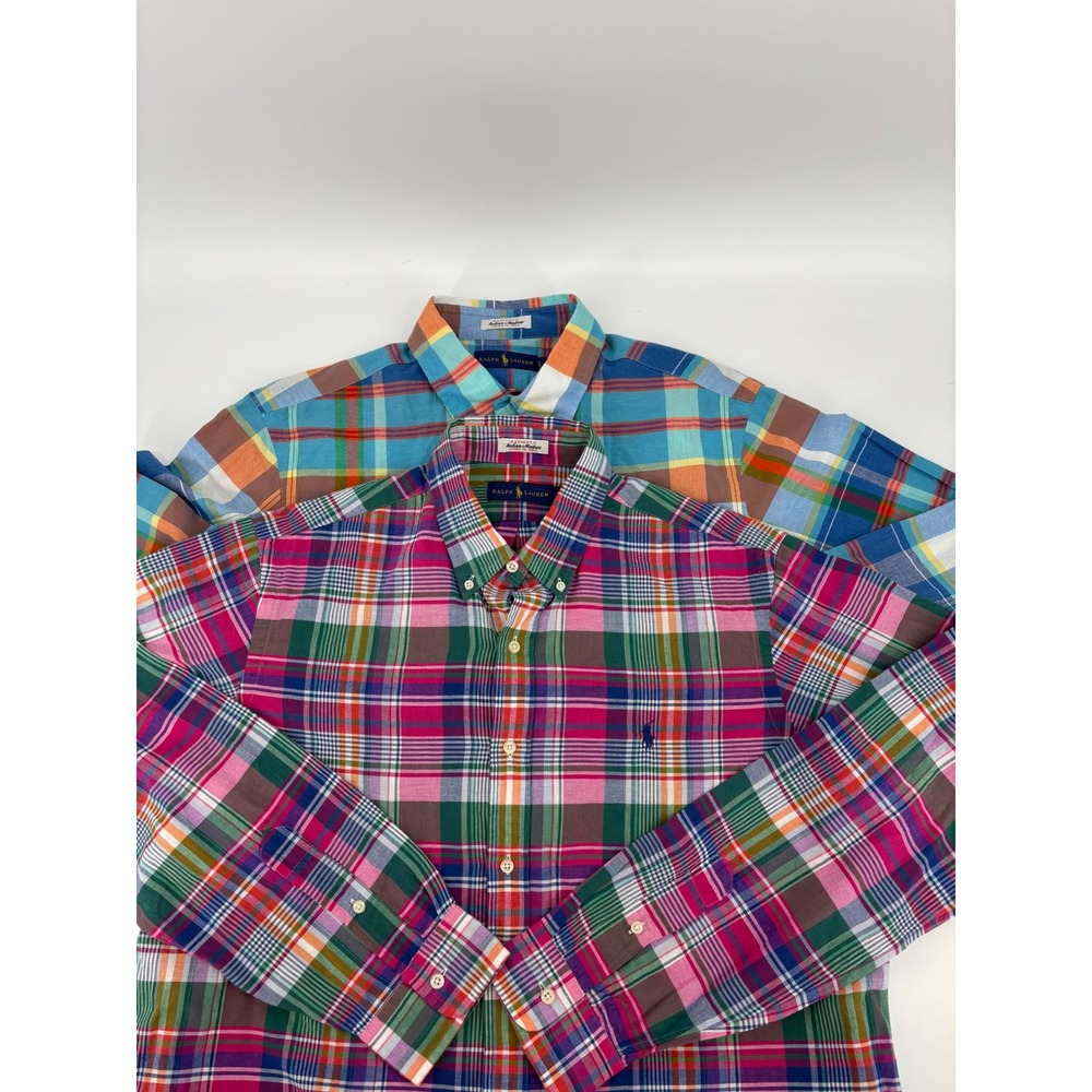 Polo Ralph Lauren Mens Indian Madras Plaid Button Down Shirts Bundle 2pk Large